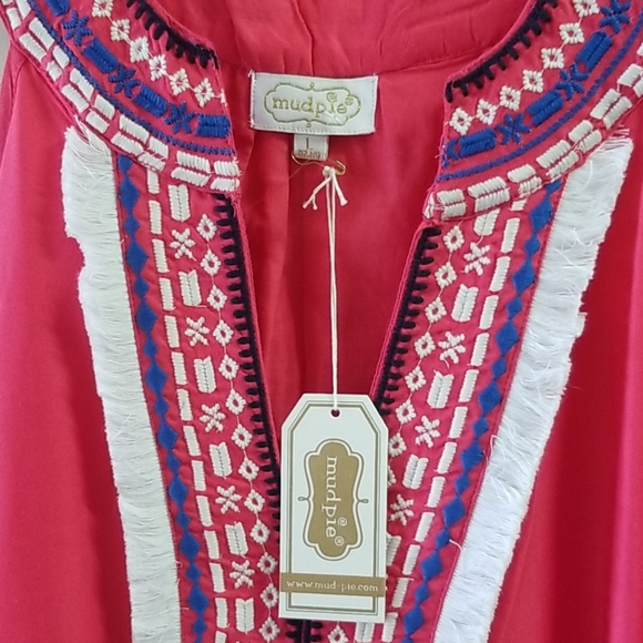 Melon color shift dress with fringe stitching - Picture 3 of 6